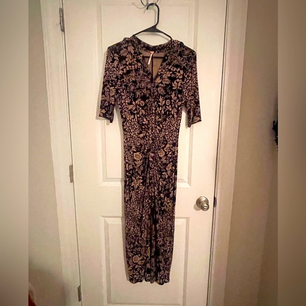 EUC Free People Floral Print Button Down Ruched Dress Size S